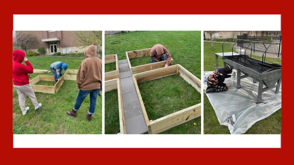 photos of students working on garden beds