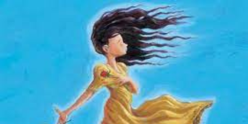 a snippet of cover art from Esperanza rising, a girl floating in the sky