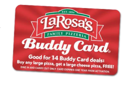 Photo of a buddy card for LaRosa's Pizza