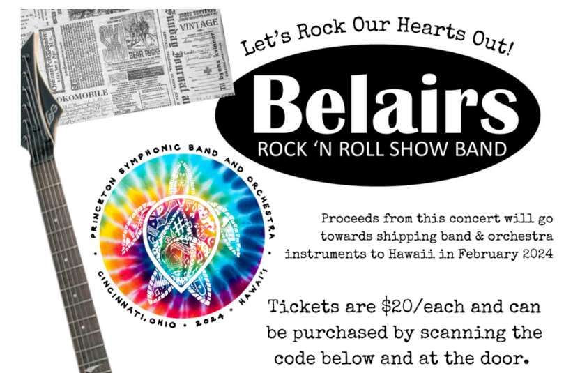 THE BELAIRS Hawaii Benefit Concert $20.00 This concert will help raise funds to cover the cost associated with shipping the large instruments for the upcoming Band & Orchestra trip to Hawaii! Please be sure to keep your receipt as that will be your ticket into the event.    The concert will be held in Matthews Auditorium, on the campus of Princeton High School.